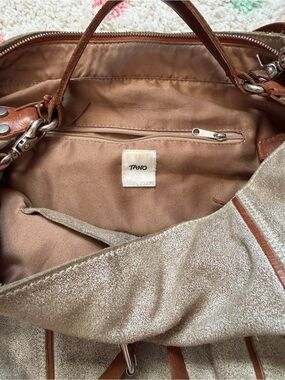 Tano Gold Shimmer Tote with Brown Leather Trim